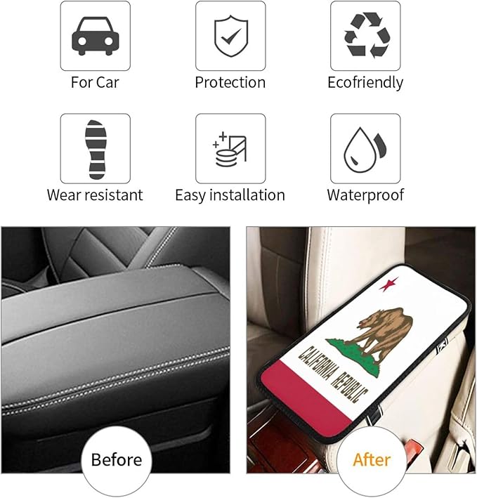 California State Flag Car Center Console Cover, Universal Waterproof Armrest Pad, Soft Comfort Cushion & Scratch-Resistant Protector for Cars, SUVs and Trucks