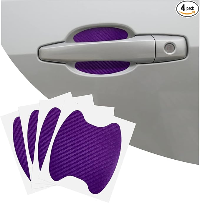 4PCS Car Handle Cup Stickers, Carbon Fiber Scratch Auto Door Protective Film, Non-Marking Car Bowl Protector, Universal Paint Cover Guard for Most Cars, SUV, Van (Purple)
