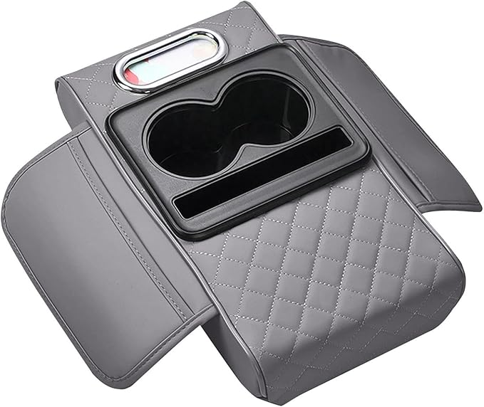 Car Armrest Box Mat, 5-in-1 Center Console Cover Cushion with Cup Holder Tissue Slot, Universal PU Leather Car Box Pad for Sedans Car Accessories Interior Organizers (Multi D04)