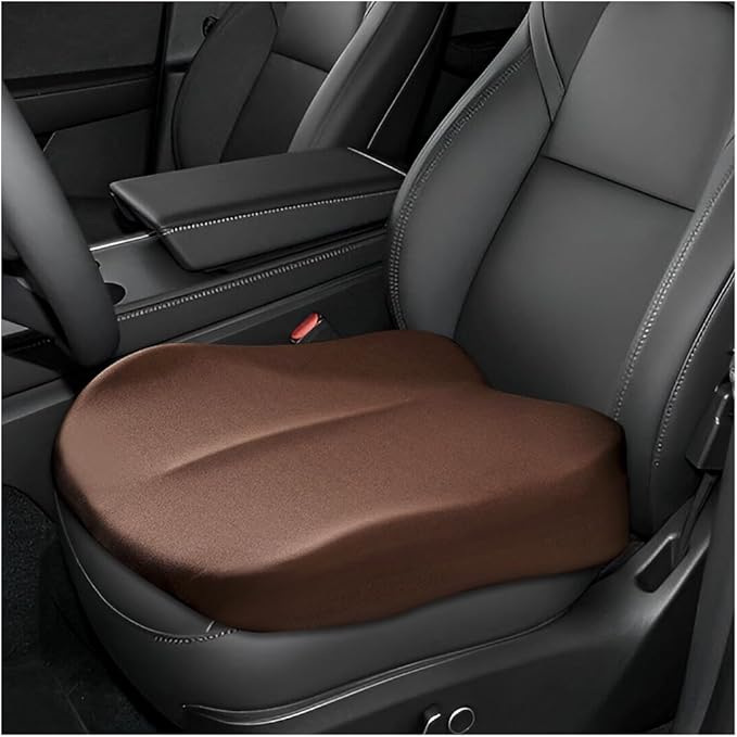 Car Seat Cushion, Comfort Ergonomic Memory Foam Seat Cushion for Tailbone Back Pain Relief, Breathable Car Cushion Suitable for Short People Driver to Get Better View (Coffee)