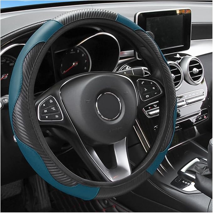 Fekey&JF Car Steering Wheel Cover, Universal Microfiber PU Leather Elastic 15 inch Stitching Color Anti-Slip Steering Wheel Protector, Auto Interior Protection Accessories for Men Women (Dark Green)