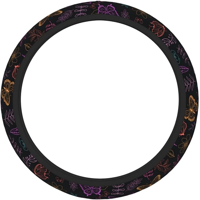 Butterfly Leaves Steering Wheel Cover for Women Men Girls, Car Accessories Decor Thickened Anti-Slip Auto Steering Wheel Covers Protector Universal Fit 15 Inch for Cars, Truck, SUV