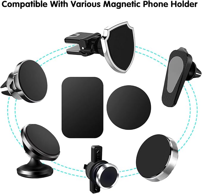 Adhesive Thin Metal Plates(Compatible with Magnetic Mounts),16PCS Metal Plates for Phone Case,(8 Rectangle and 8 Round) S-07N(Black)