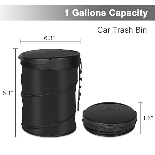 Car Trash Can, Pop up Collapsible Bin with Lid, Small Car Garbage Can for Back Seat Front Seat, Portable Bag with Hanging Hook, Vehicle Truck SUV Trash Bin