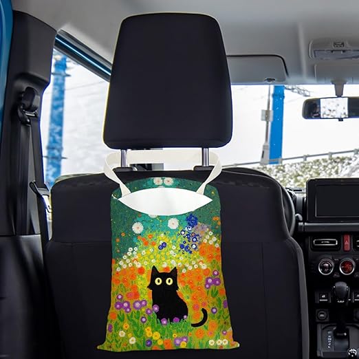 Pykfrhh Black Cat Car Trash Bag, Car Trash Bag Hanging, Waterproof Cars Back Seat Hanging Organizer and Storage Trash Bags for Vehicle Travelling Camping Aesthetic Monet Decor
