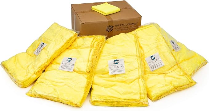 The Rag Company - Car Wash Towel - Professional Microfiber Auto Detailing and Drying Towels, Lint-Free, Streak-Free, Great for General Cleaning, 320gsm, 16in x 27in, Yellow (Wholesale Case of 125)
