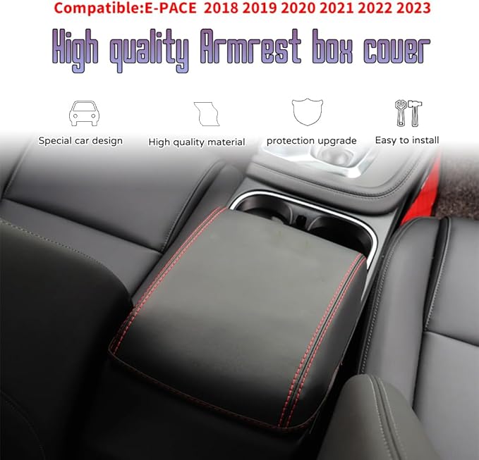 Custom Interior Accessories for E-PACE EPACE 2018 2019 2020 2021 2022 2023 PU Leather Center Console Armrest Box Cover Armrest Cushion Central Armrest Protector Pad(Carbon Fiber)