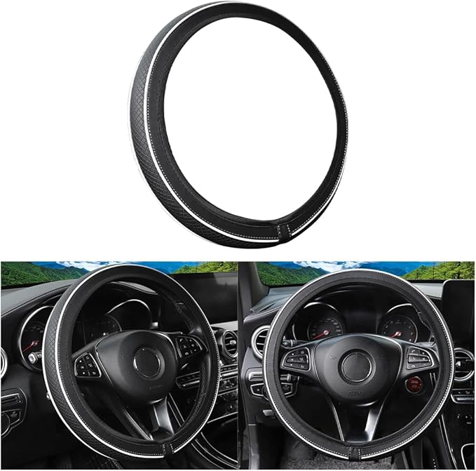 Car Steering Wheel Cover, Anti-Slip Breathable Leather Vehicle Steer Wheel Protector Adaptable to 14.5-15 Inches, Steering Wheel Protection Guard, Universal Automotive Accessories (White)