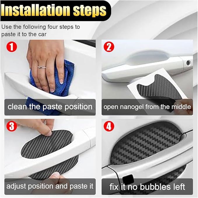 8 PCS Car Door Handle Anti-Scratches Sticker, Self-Adhesive & Non-Marking Car Door Bowl Paint Scratch Protective Films, Universal Protective Pad Sticker for Most Cars (Black)