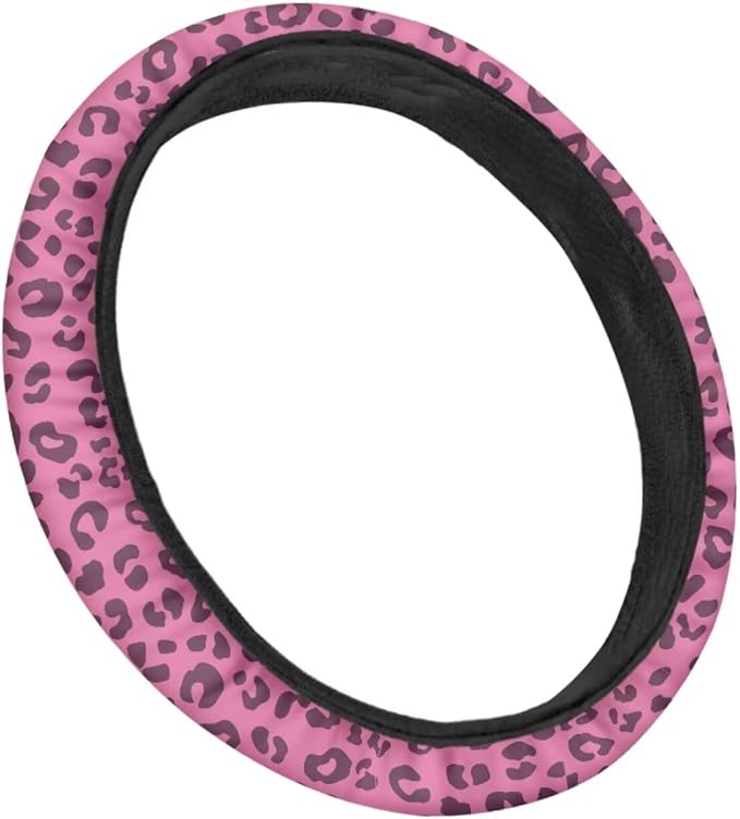 Universal Non-Slip Steering Wheel Cover, 15-inch Polyester Material Driving Accessories, Adjustable for Car and Truck(Rose Pink Leopard)