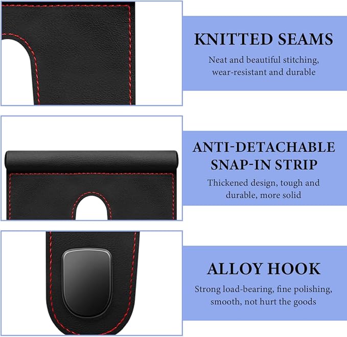 Car Co-Pilot Glovebox Hooks, Anti-Scratch Leather Hanger Auto Glove Box Front Seat Hook, Universal Vehicle Glove Box Organizer Hanger for Hanging Handbag Purse Umbrella (Black, Double Hooks)
