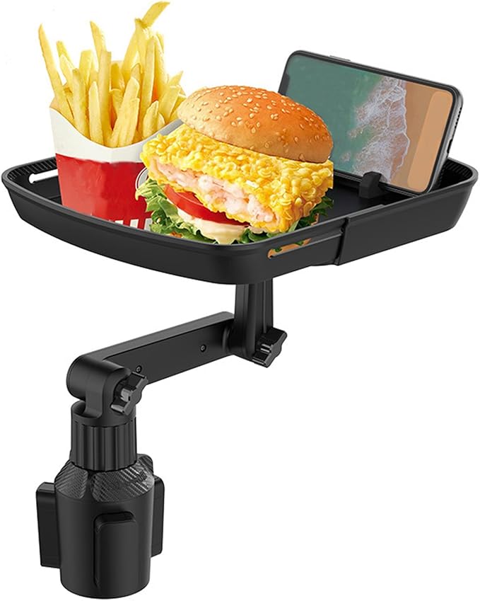 Cup Holder Tray Table, Expander Car Drink Food Tray for Eating, 360º Rotating Adjustable Stretchable Non-Slip Car Cup Holder Trays, Cars Interior Organizer Accessories(Black,Size:8inch)