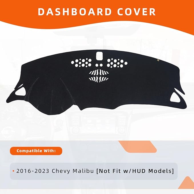 KEYOOG Dashboard Cover Dash Mat Fit for Chevy Malibu 2023-2016 (Without HUD Models),Car Dash Board Mat Anti-Glare Carpet,Non-Slip Pad Sunshield Protector (Black)