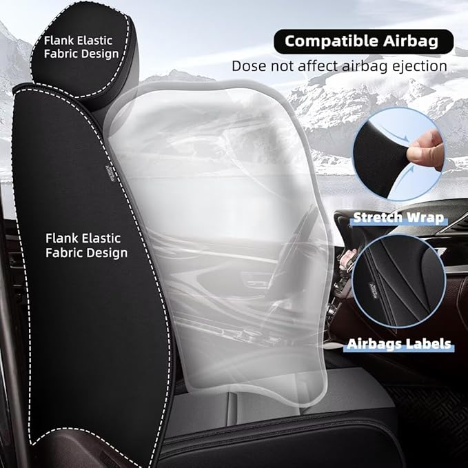 YORKNEIC 2 Front Seat Covers Fit for kia Cadenza 2014-2020 Leather Car Seat Covers for Cadenza Automotive Seat Cushion Waterproof Car Seat with Airbag Compatible(2PCS,Black&Grey)