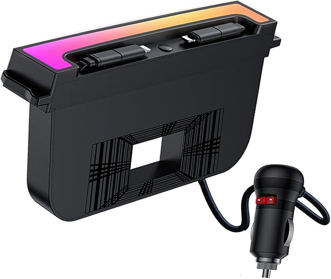 Vellhezy USB Hub for Tesla Model Y Juniper 2025-2026 & Model 3 Highland 2024-2025 Accessories, 120W USB-C Fast Charging with Retractable Cables, 2-Port Built in RGB Ambient Light fit Center Console