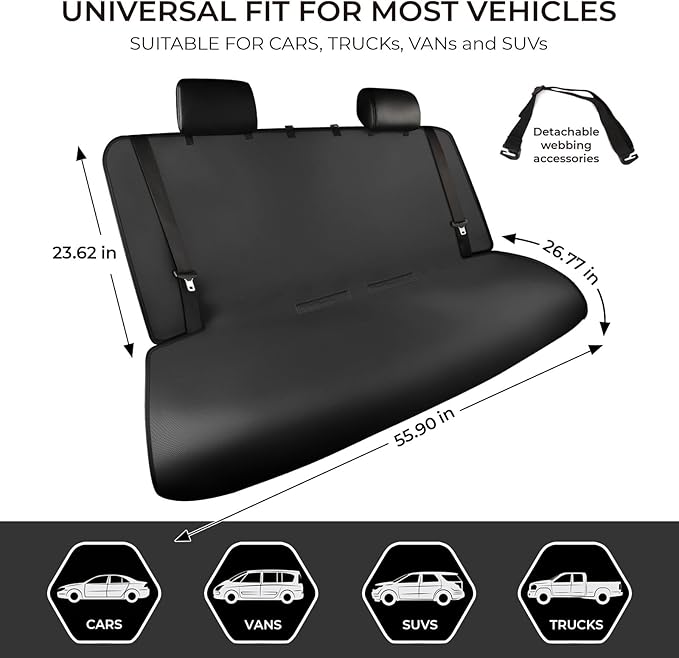 Xokaimeo Waterproof Car Seat Covers Black - Washable Rear Bench Car Seat Protectors with Anti Slip Bottom - Durable Auto Seat Cushions Universal Fit for Vehicles Cars SUV Trucks