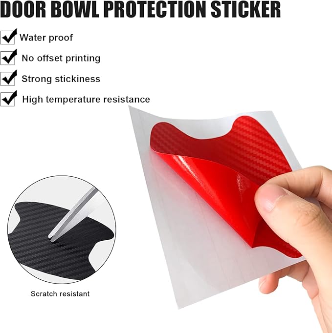 4PCS Car Handle Cup Stickers, Carbon Fiber Scratch Auto Door Protective Film, Non-Marking Car Bowl Protector, Universal Paint Cover Guard for Most Cars, SUV, Van (Red)