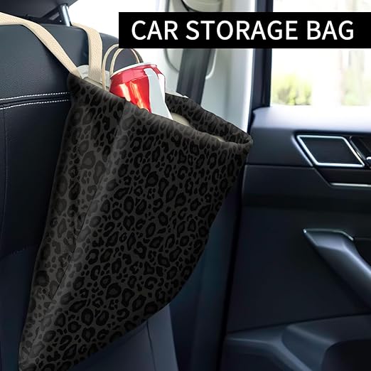 ABUIFDK Car Trash Can, Cute Car Trash Bag, Hanging Car Organizer and Storage Bag, Trash Bin for Car Accessories, Vehicle, Travelling, Camping Cute Black Leopard