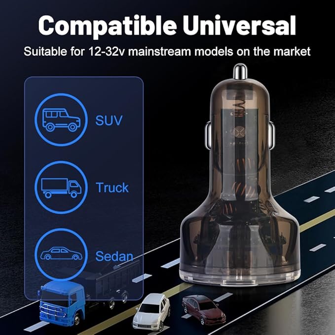 5 Multi Port USB C Car Phone Charger Adapter, 65W Super Fast Charging Car Cigarette Lighter USB Charge with Voltage Display for iPhone 16 15 14 13 12 11/Android/Samsung/iPad and More