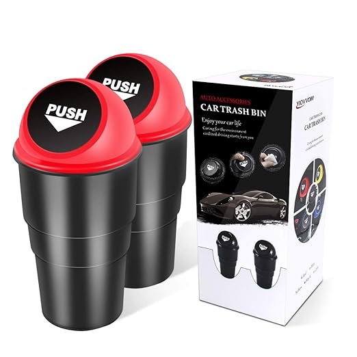 Car Trash Can Bin with Lid, Mini Garbage Cans for Back seat Leakproof Vehicle Automotive Cup Holder Car trashcan, Small Trash Bin for Automotive Office Home Kitchen (Red002)