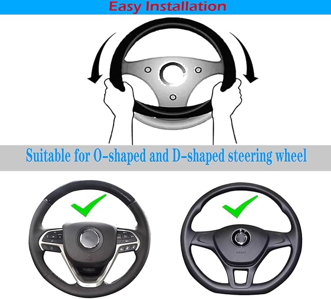 Black Leather Steering Wheel Cover,Elastic Breathable Design,Universal 14-15 Inch Compatible with ST Focus Mondeo Explorer kuga Fiesta Edge Car Accessories