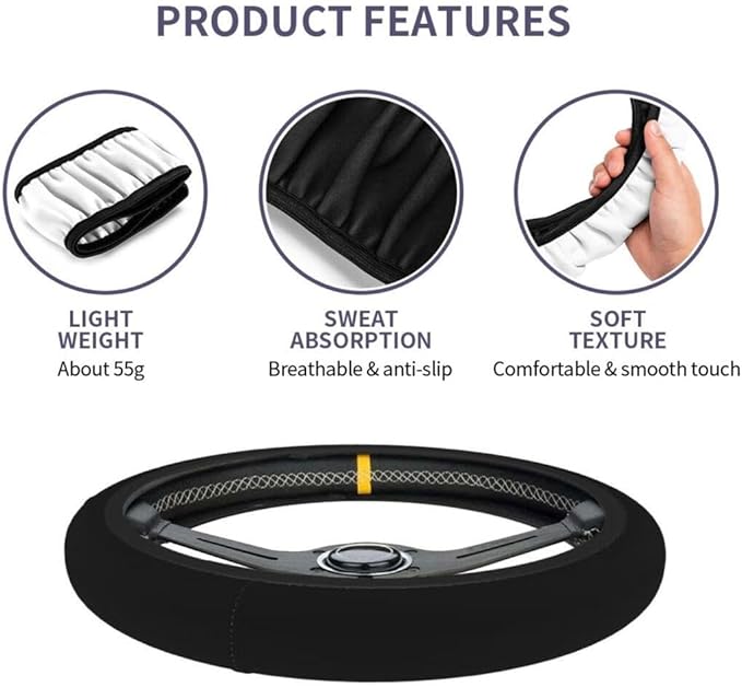 Elastic Stretch Steering Wheel Cover,Warm in Winter and Cool in Summer, Car Universal 15 inch, Microfiber Breathable Ice Silk, Anti-Slip, Odorless, Easy Carry,Black