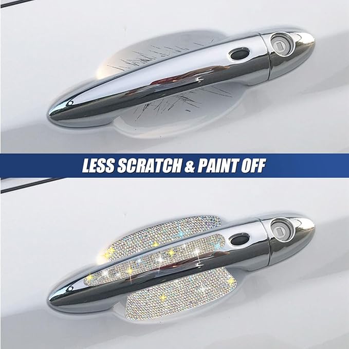 10PCS Bling Car Door Handle Protector, Crystal Rhinestone Anti-Scratch Car Bowl Decoration Sticker Decal, Universal Auto Exterior Door Protective Covers Accessories for Women (Colorful)