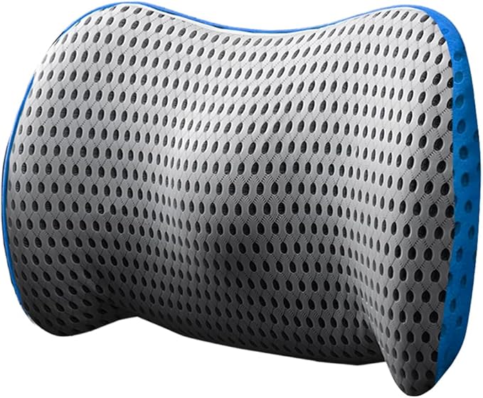 Car Lumbar Support Pillow, Memory Foam Ergonomic Vehicle Lower Back Support Cushion for Back Pain Relief and Sciatica, Automotive Seat Lumbar Pillow, Universal for Vehicle (Gray/Sky Blue)