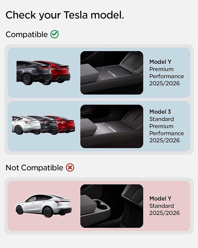 Spigen Center Console and Armrest Organizer for Tesla Model Y Juniper (Only Premium & Performance 2025/2026) and Model 3 Highland (Standard, Premium & Performance 2024/25/26)