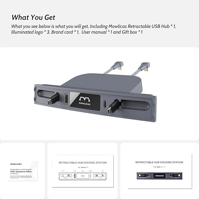 2 USB C Charging Hub for Tesla (Carbon Fiber), Retractable 27W Fast Charger for iPhone 15 is Necessary Tesla Model 3/Y Accessories (2024-2021) but not Highland or Juniper Compatible