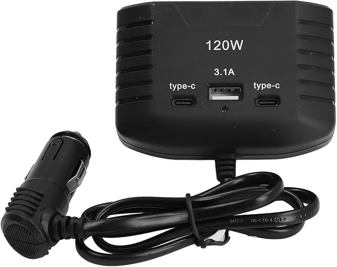 SUNGOOYUE 120W MultiPort Car Charger, DualPort USB TypeC Power Adapter for Efficient Charging, Daily Life and Travel, ABS Material