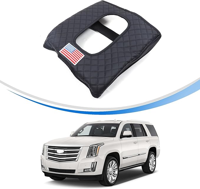 Center Console Armrest Cover for Cadillac Escalade 2015 2016 2017 2018 2019 2020 Accessories, Leather Armrest Lid Cushion Pad, Armrest Seat Box Cover Mat (Style B)