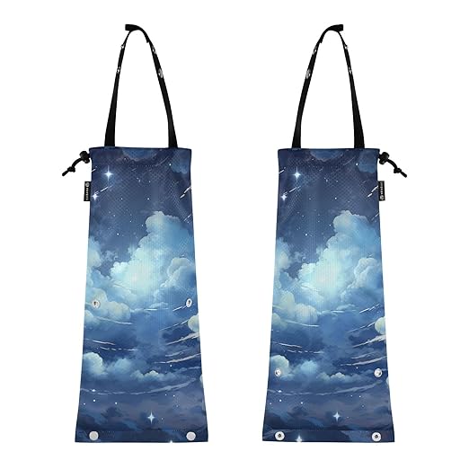 ALAZA Hanging Car Trash Bags Garbage Bag Trash Can for Back Seat Small Cloud Blue Washable Storage Bag Retractable 2 Pack