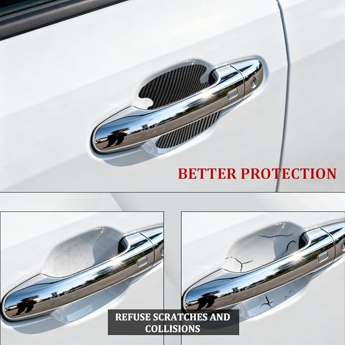 4PCS Car Door Handle Scratch Protectors, Car Door Handle Sticker, Carbon Fiber Anti-Scratches Auto Bowl Protectors, Waterproof Cup Paint Guard Protective Films for Most Vehicles (Black 4PCS)