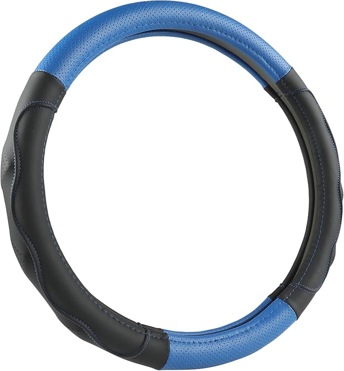 West Llama 3D Texture Steering Wheel Cover for Toyota, Anti-Slip Design, Premium Leather, Custom Fit for 14.5-15 inch, Stylish Interior Decoration(Blue+Black-Standard Size)