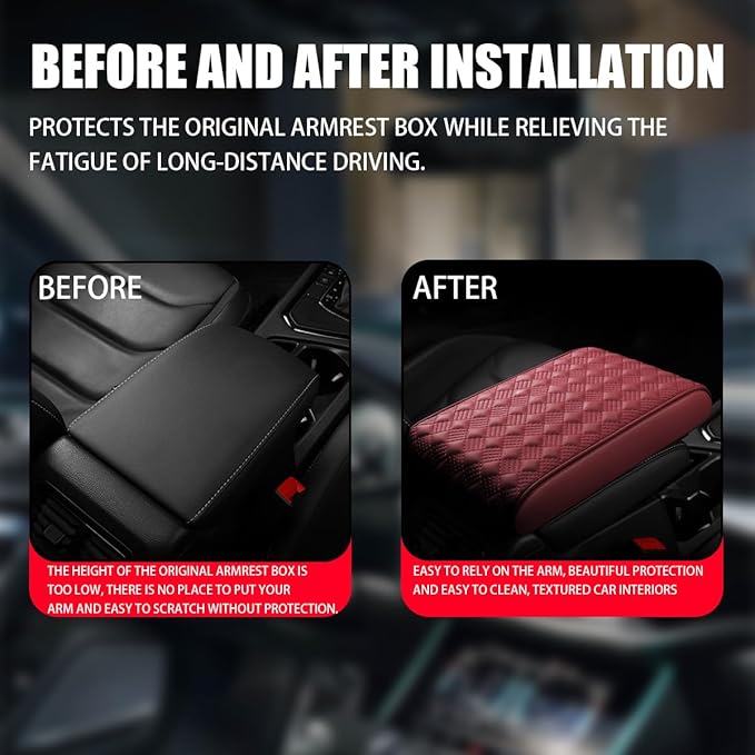 Car Armrest Cushion, Automotive Anti-Scratch Leather Memory Foam Center Console Pad Cover Protector Elbow Pillow Armrest Seat Box with Organizer Pockets Storage Bag, Universal Fit