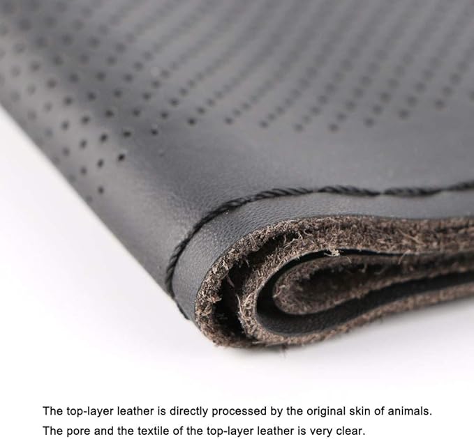 Genuine Leather 15.5 Inch Large Car Steering Wheel Cover with Needle Thread for Buick GL8 SUVS Trucks Etc.Black