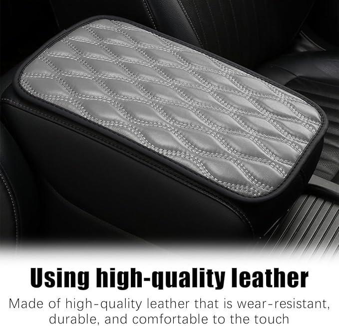 Car Center Console Cover, Leather Vehicle Armrest Seat Box Pad, Comfortable Memory Foam Automotive Interior Protection Cushion Mat Accessories, Universal for SUV, Sedan, Truck (Gray)