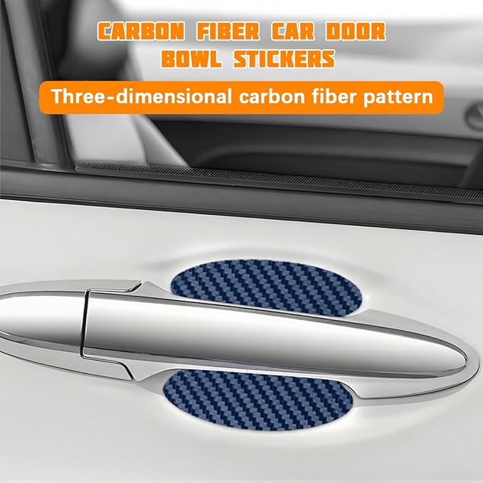 Car Door Handle Cup Protector, 4PCS Carbon Fiber Anti-Scratch Vehicle Door Handle Bowl Sticker, Self-Adhesive Automotive Paint Protective Film, Universal for SUV RV Truck (Blue)
