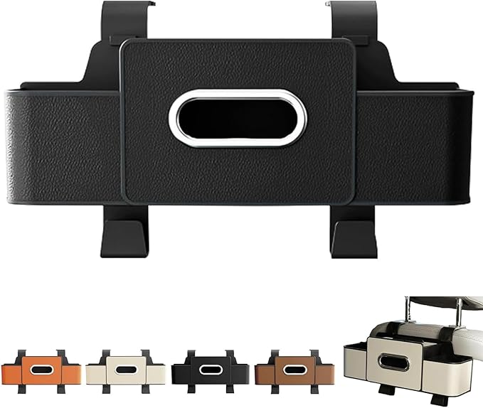 Car Organizers and Storage Box, Car Organizers and Storage Back Seat, With Cup Holder, Tissue Box, Trash Bin & Hooks, Strong Bags Hooks, Large Storage Space (Black)