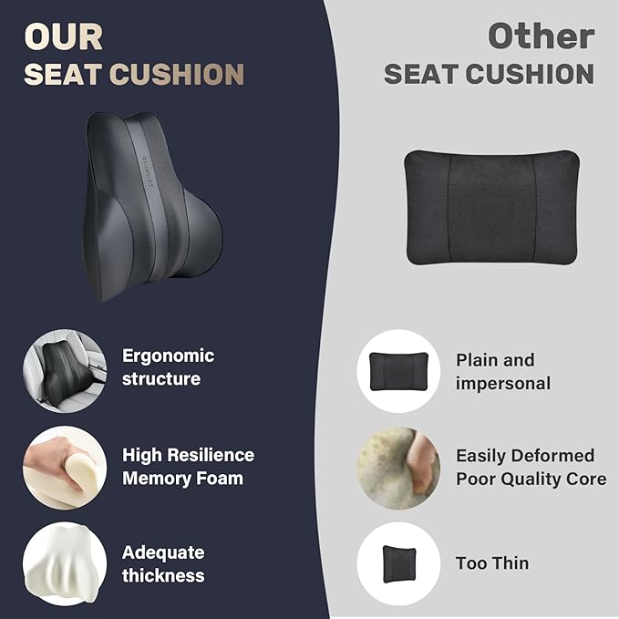 Coverado Lumbar Support Pillow for Car, Ergonomic Memory Foam Back Pillow for Office Chair, Back Cushion for Back Pain Relief, PU Leather Car Lumbar Support for Driving Seat