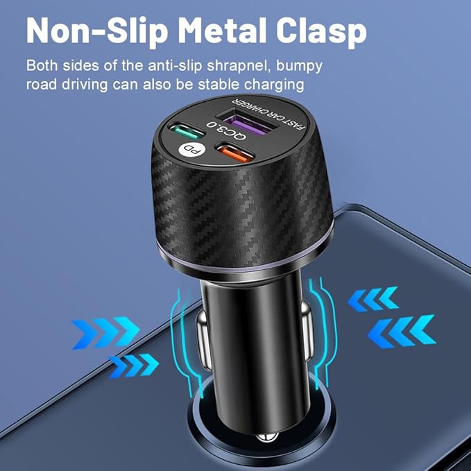 88.5W 3-Port USB C Car Charger with PD3.0 & QC3.0, Fast Charging Cigarette Lighter Adapter, 12V-24V Car Phone Charger Cigarette Lighter Adapter for Car/SUV/Truck/Van