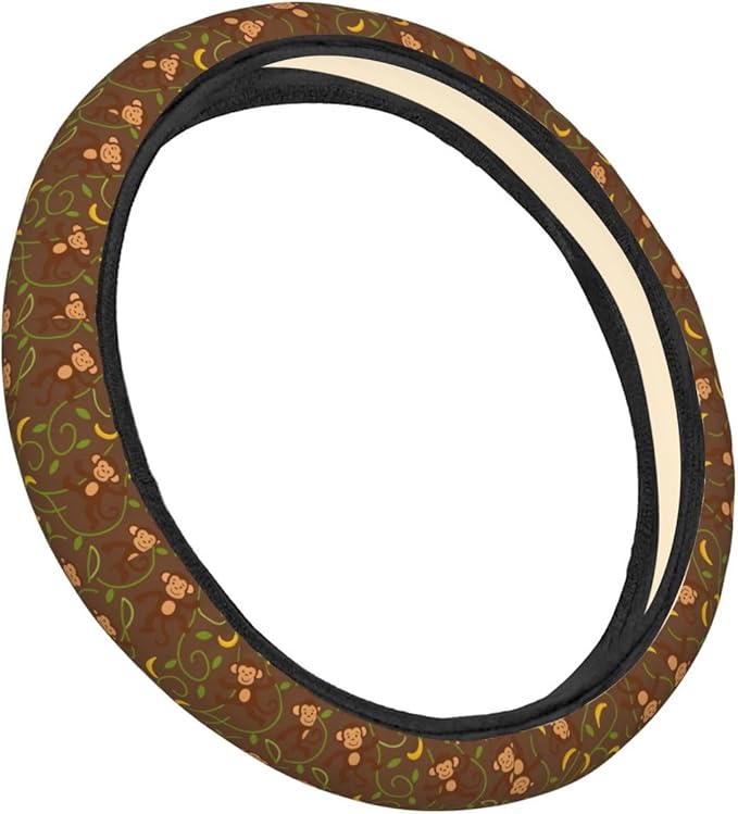 FeHuew Cute Monkeys Bananas Steering Wheel Cover for Women, Girls 15 inch Universal Auto Car Anti Slip Wrap Steering Wheel Covers Fit for Vehicles, Truck, SUV