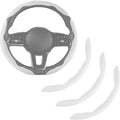 Nappa Leather Car Steering Wheel Cover for Men Women, Ultra-Thin Non-Slip Breathable Microfibre, Universal for 14.5"-15" Steering Wheel - White