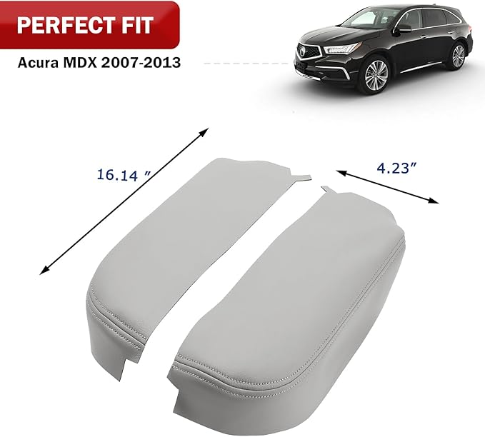 KBH Car Center Console Cover Replacement for Acura MDX 2007 2008 2009 2010 2011 2012 2013, Vinyl Leather, Middle Console Lid Armrest Replace Skin Upholstery, Gray