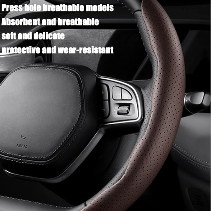 LoyaForba Car Steering Wheel Cover, Universal 15 Inch Leather Segmented Auto Steering Wheel Protector, Anti-Slip and Soft Breathable, Car Interior Accessories for Most Vehicle, SUV, Truck (Brown)