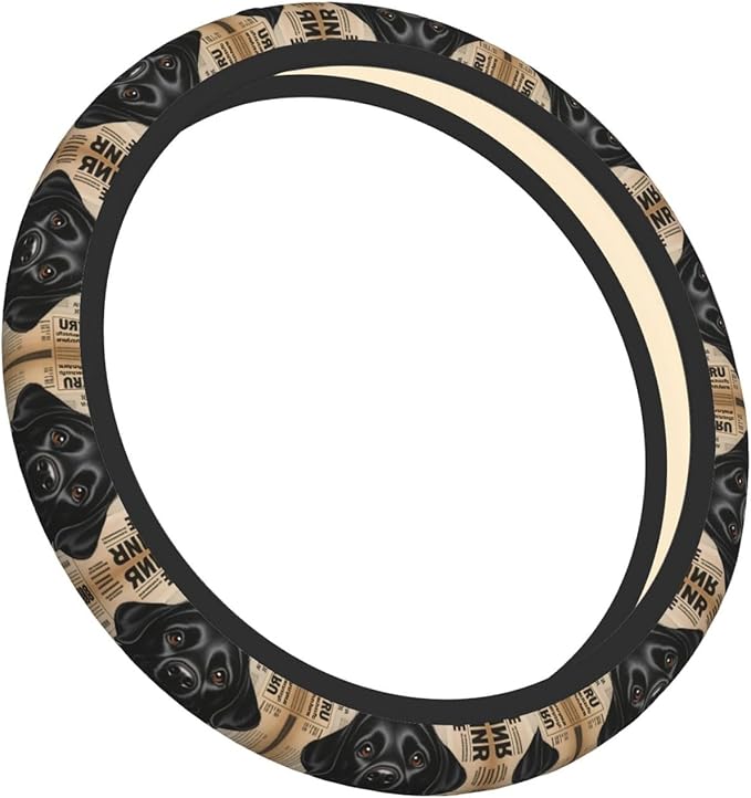 Black Labrador Art Dog Universal Fit Steering Wheel Cover for Car, Truck, and SUV, Durable Steering Wheel Protection