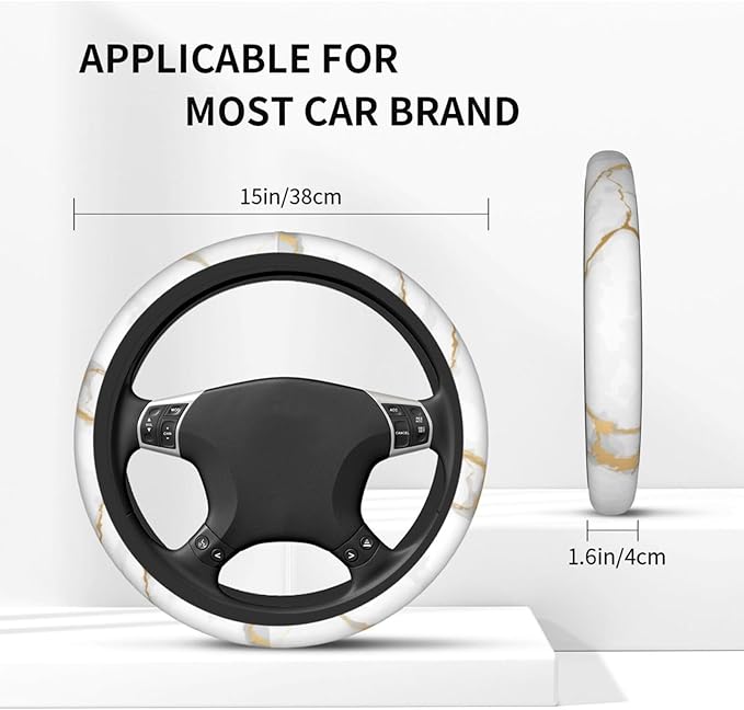 White Marble Steering Wheel Cover for Women Men Girls Car Accessories Decor Anti-Slip Neoprene Auto Steering Wheel Covers Protector Universal 15 Inch