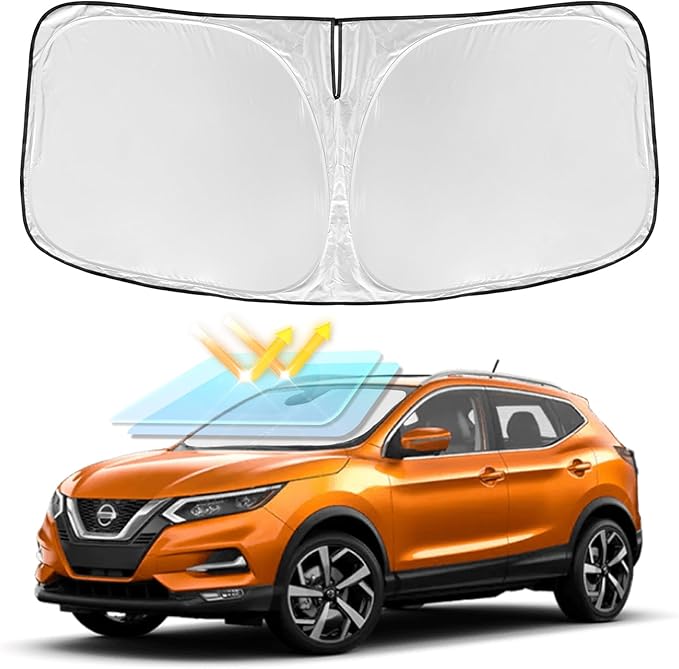 for Nissan Rogue Sport 2017-2024 Windshield Sun Shade - 4 Layers Car Sunshades for Front Windows Shade Cover Custom Fit Rogue Sport Sun Visor 240T Retractable Shade Blocks UV Rays Car Accessories
