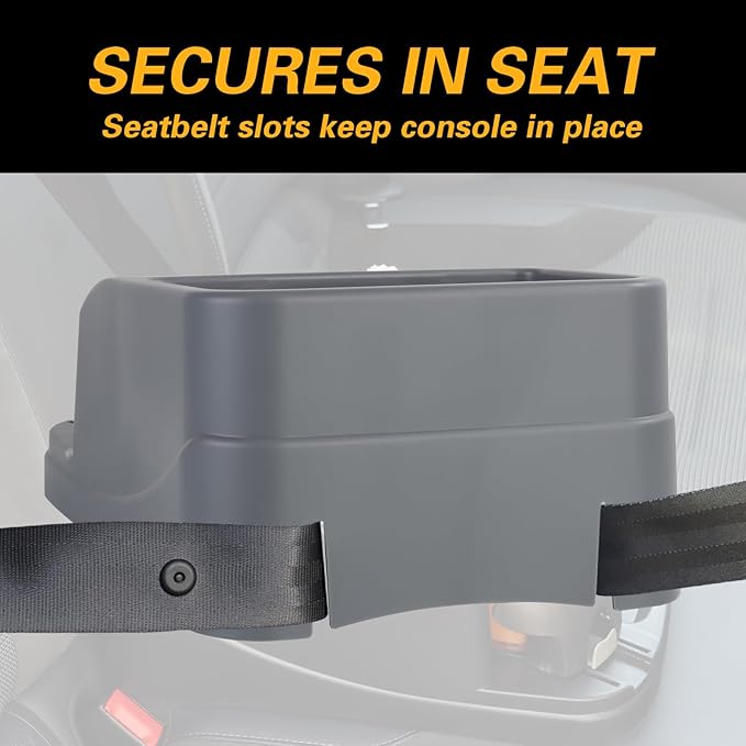 Zinytrae Universal Big Center Console for Cars, Trucks, Minivans, SUVs, Car Console Organizer with 2 Adjustable Cup Holders, Seatbelt for Secure Hold Car Seat Organizer, Truck Floor Console